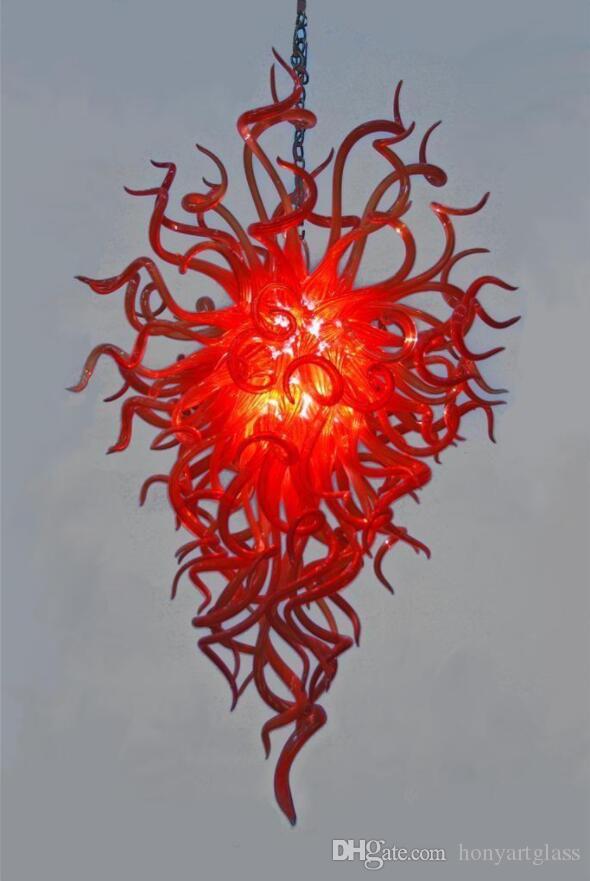 Free shipping for stylish European LED ceiling light with Chinese blown glass and red crystal chandelier design