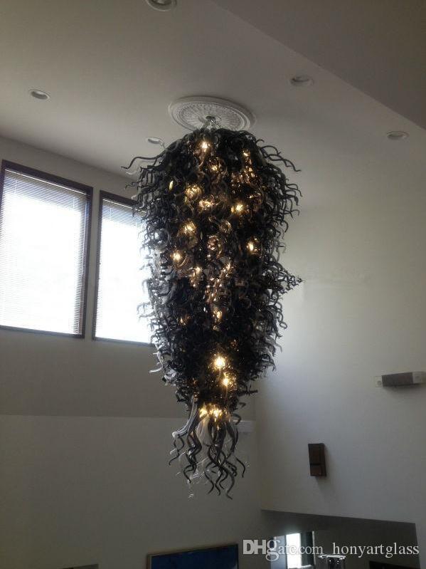Free Shipping Large Cheap Chandelier Lighting Classical Modern Art Mouth Blown Glass Cheap Black Crystal Chandelier