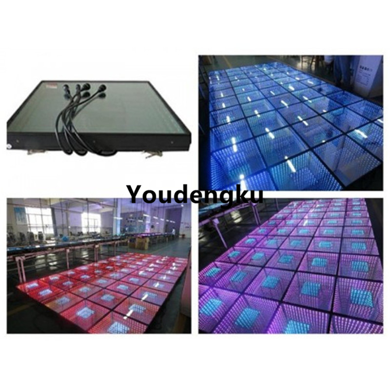 Free shipping LED dance floor with party lights, DJ setup, and RGB mirror effects for weddings and events
