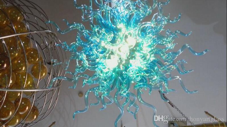 Free shipping modern European Arabic ceiling lamp with handmade blue blown glass chandelier design