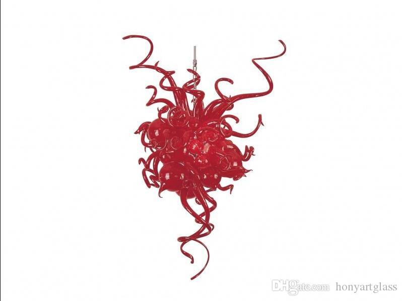 Free shipping modern LED ceiling light with Chinese red blown glass chandelier design for home decor