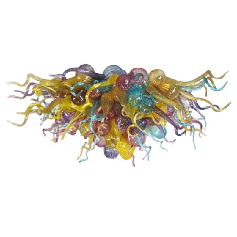 Free Shipping Multi-color Blown Glass Chandelier with LED Light Source, Art Glass Pendant Lights for Bedroom and Home Decor