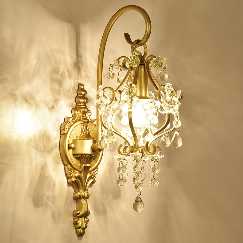 French Crystal Wall Lamp for Modern Living Spaces, Bedroom Corridor Lighting, Hotel Mirror Sconces with American Country Style Design