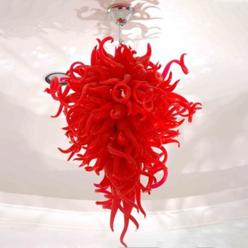 French-style red crystal chandelier, 32-inch hand-blown glass Art Deco pendant light for weddings