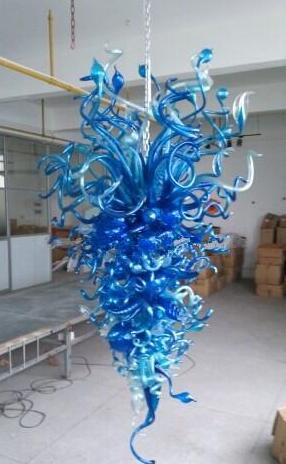 Frosted blue chandelier lamps featuring handcrafted Murano glass designs with projecting art lighting