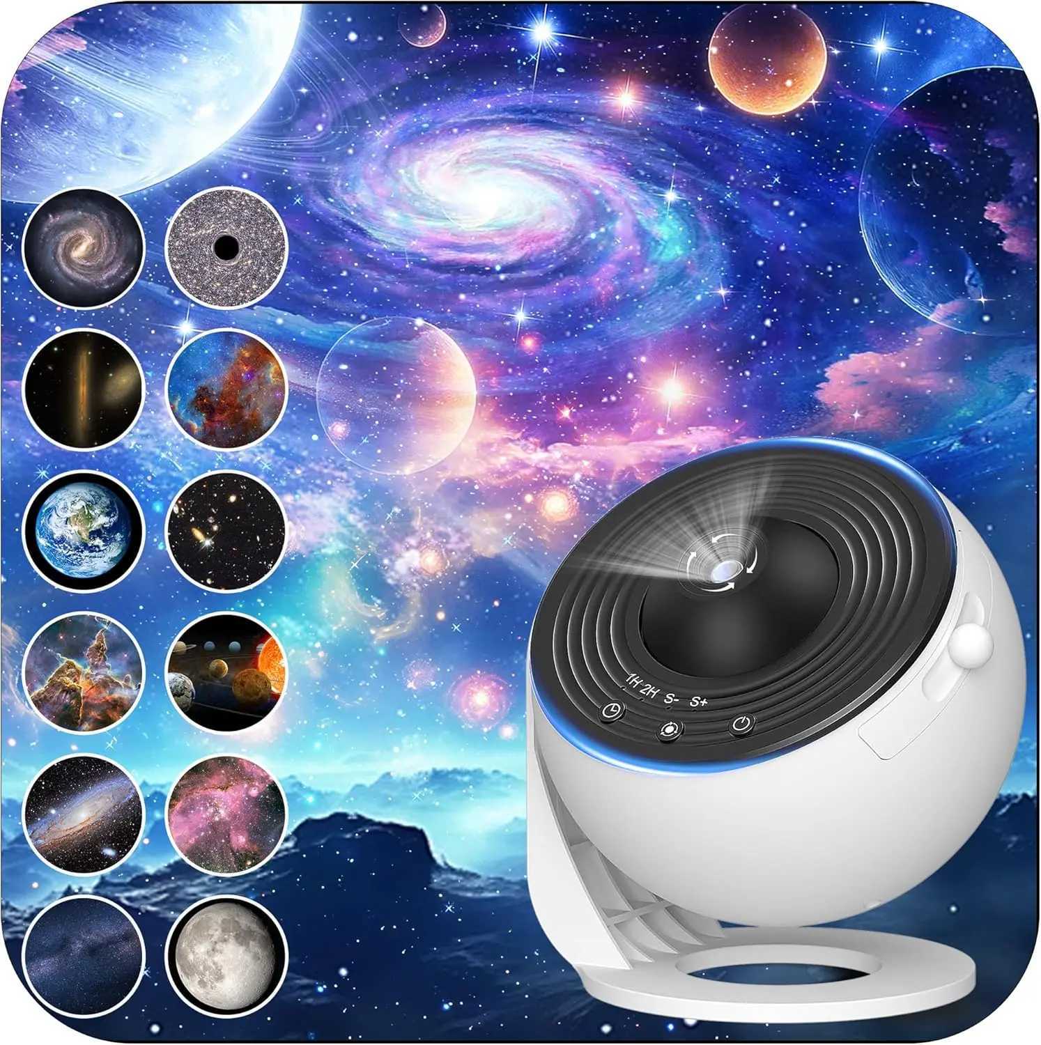 Galaxy projector for bedrooms with HD star images, adjustable light knob, and 13 film discs for a planetarium effect