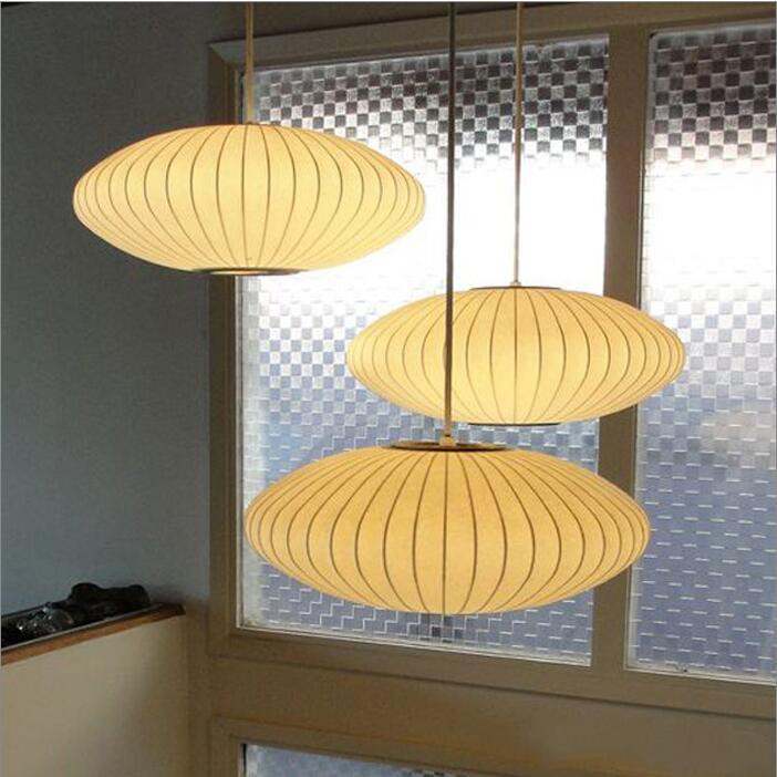 George Nelson's white silk E27 LED Bubble Saucer pendant lamp with flat ball design