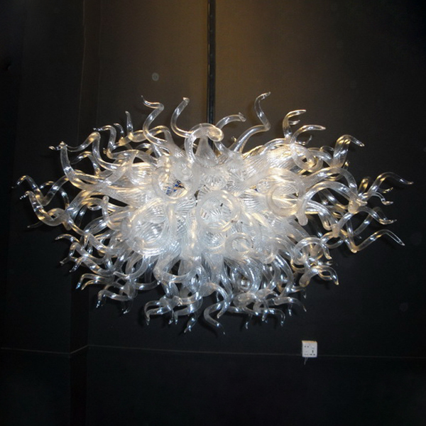 GIRBAN modern spiral chandelier with hand-blown glass in white and clear tones for contemporary living room decor