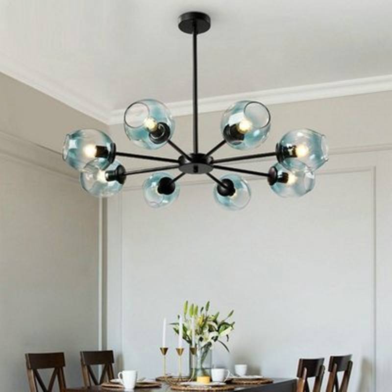Glass Bubble Vintage Ceiling Chandelier Lamp for Living Room, Bedroom or Restaurant with Industrial Loft Style Plexiglass Design