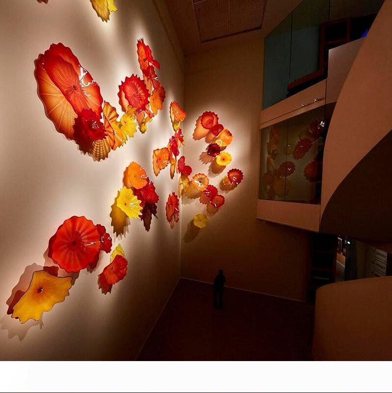 Glass Wall Art Dale Hand Blown Hanging Plates Flower Orange Red for Hotel Decoration Kids Room Ideas Murano Plates