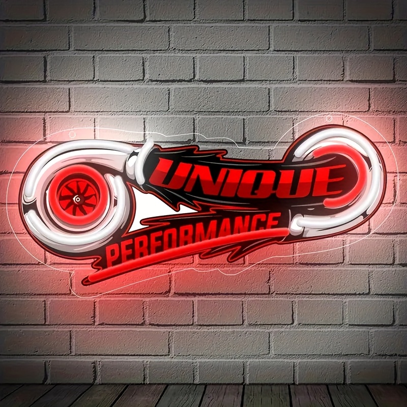 Glowing neon wall sign featuring motorcycle wheel design, UV printed patterns, USB-powered for bars, garages, man caves and home decor