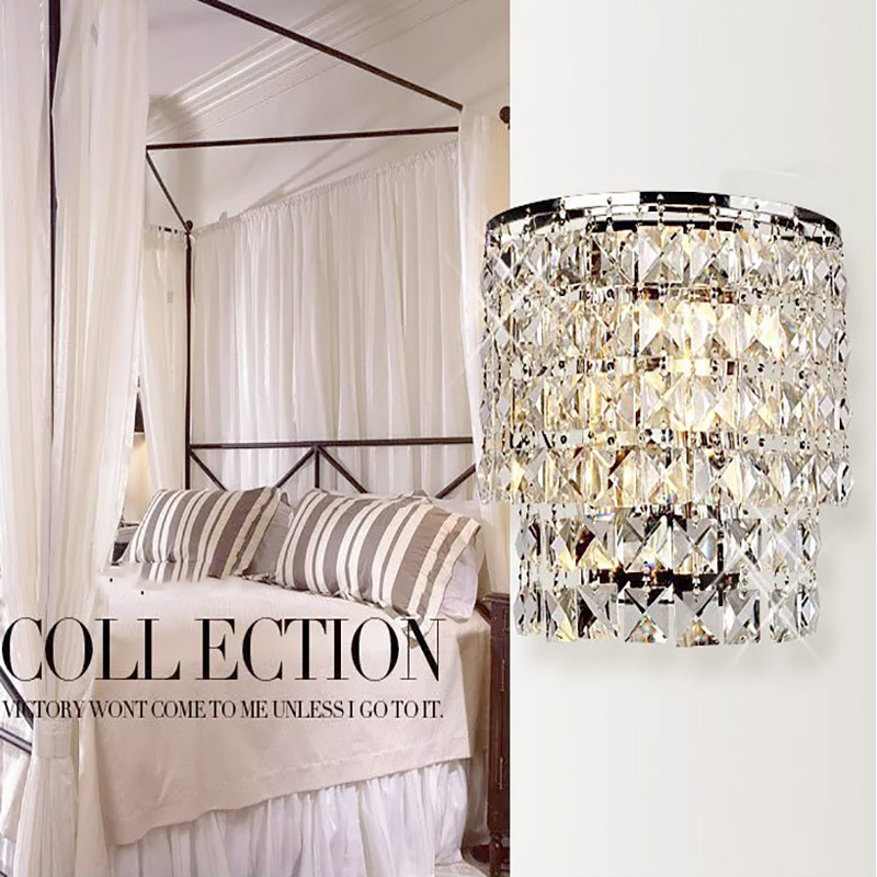 Gold LED crystal wall sconce for elegant living room or bedside lighting