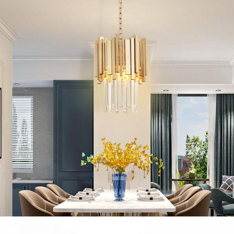 Golden Crystal Pendant Light with Modern Chain Design for Dining and Living Spaces