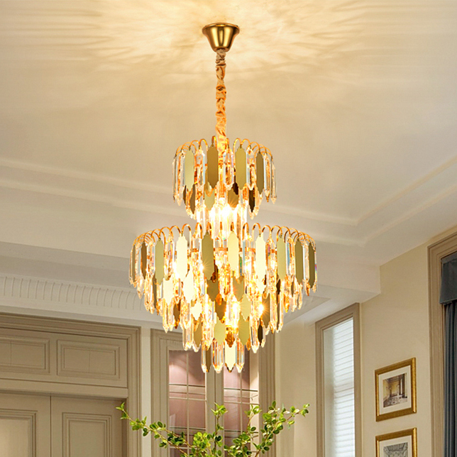 Golden Mirror Surface Crystal Chandeliers Lights Fixture LED Modern Crystal Chandelier Hotel Home Indoor Lighting Dia50cm Bright Shining