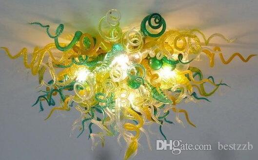 Green and Yellow Mix Ceiling Lights Designer 100% Hand Blown Glass Chandelier with LED Lighting