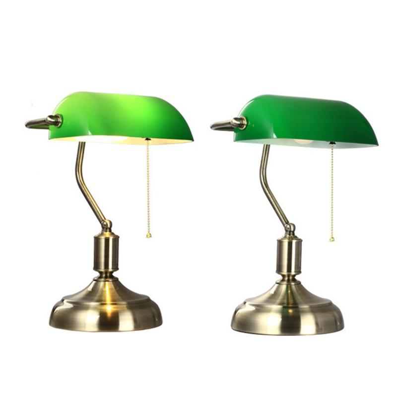 Green glass bankers lamp shade with bright cover for replacement