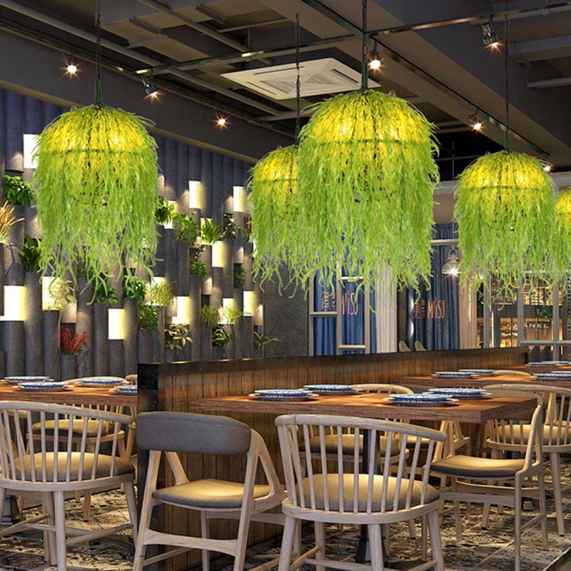 Green Plant Pendant Lamps for Creative Shop Window Decor and Restaurant Lighting