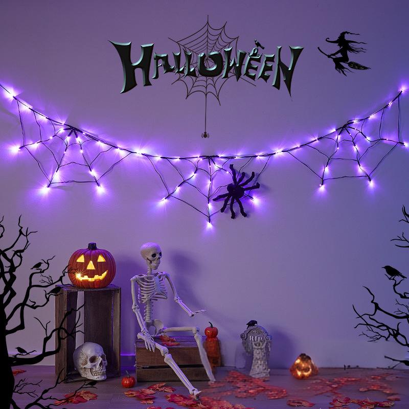 Halloween Spooky Dual Color Spider Web LED Strings - USB/Battery Operated & Remotely Controlled HZZW