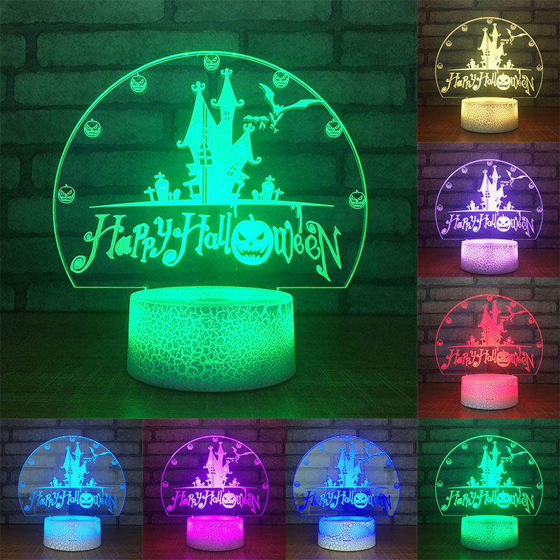 Halloween-themed 3D acrylic LED night light with touch control for 7 color changes, ideal as a desk or table lamp and a great gift for kids