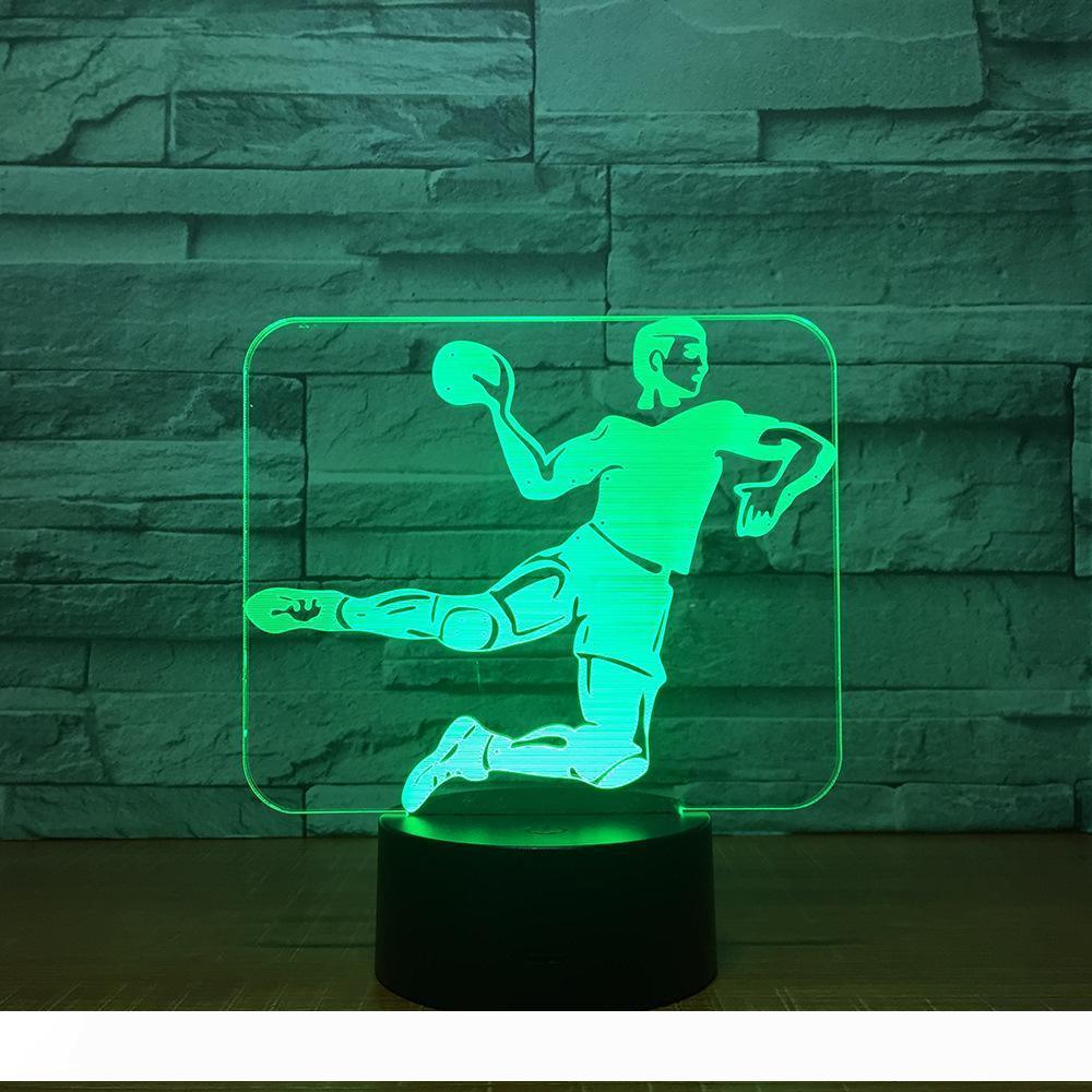 Handball-themed 3D LED night light with 7 colors, touch control and USB power, ideal for kids' rooms and baby sleep aids