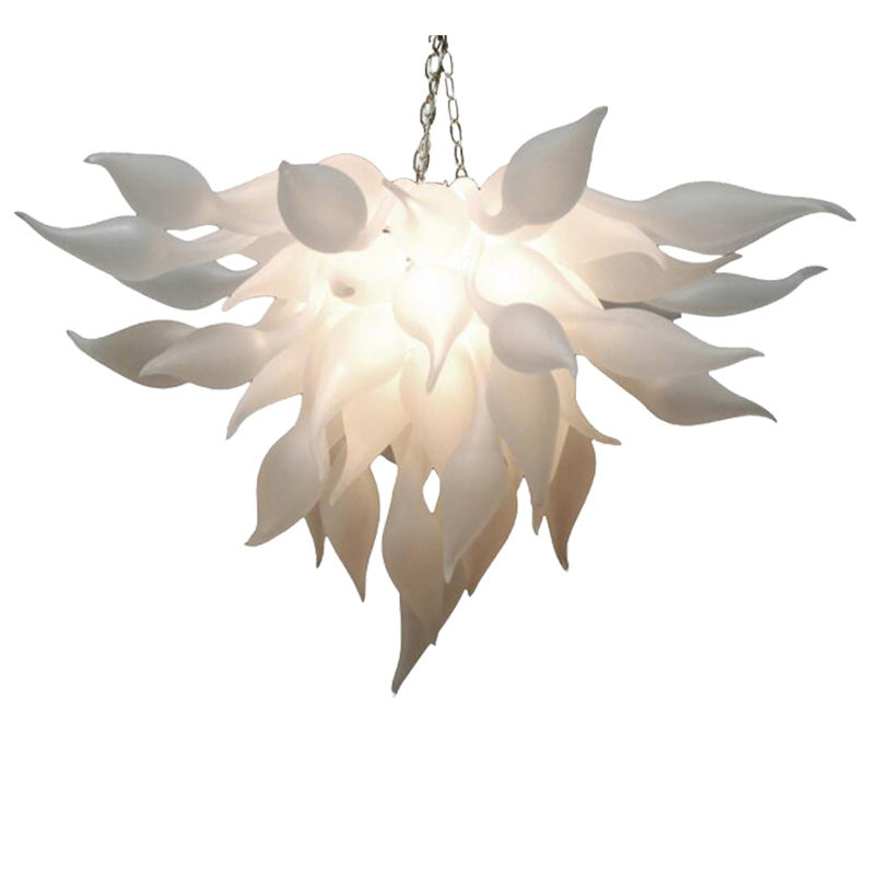 Hand-blown glass LED chandelier pendant lamp in white, modern design for living room decor, dimensions 80x40cm