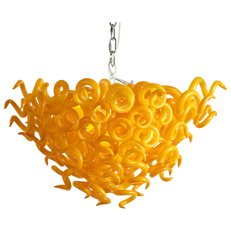 Hand-blown orange glass LED chandelier pendant lamp, 80x50cm, modern living room decor
