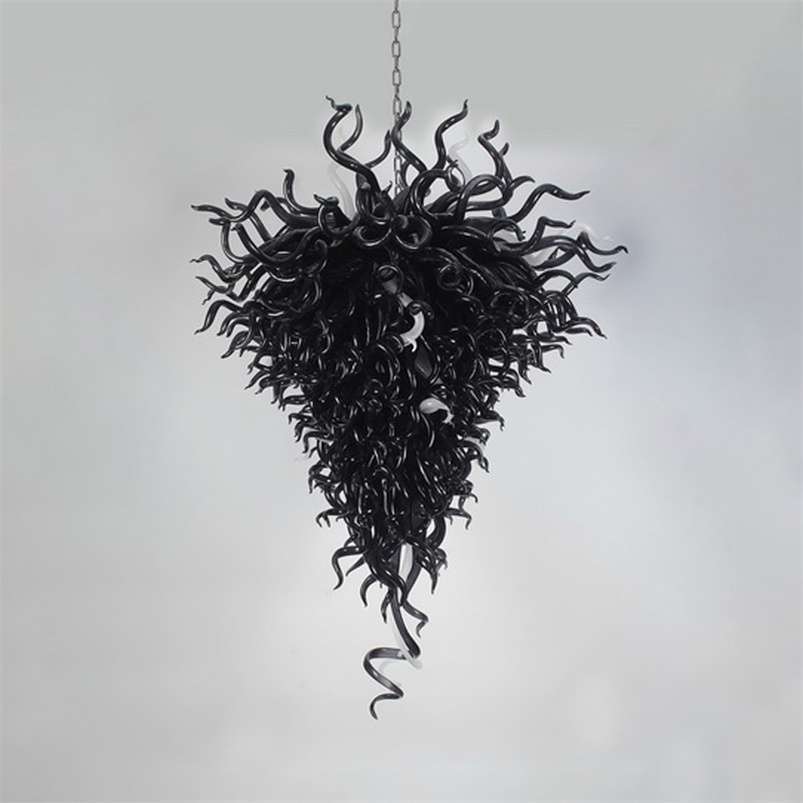 Handcrafted black LED chandelier with glass crystals, 100x220cm, for modern living room lighting