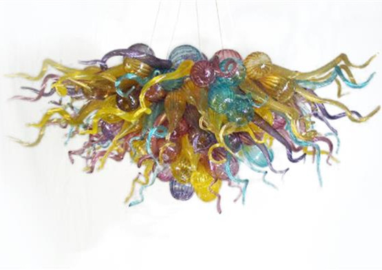 Handcrafted blown glass pendant chandelier in vibrant colors, 28