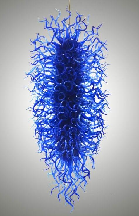 Handcrafted blue LED pendant lamp with Italian Murano glass in floral design