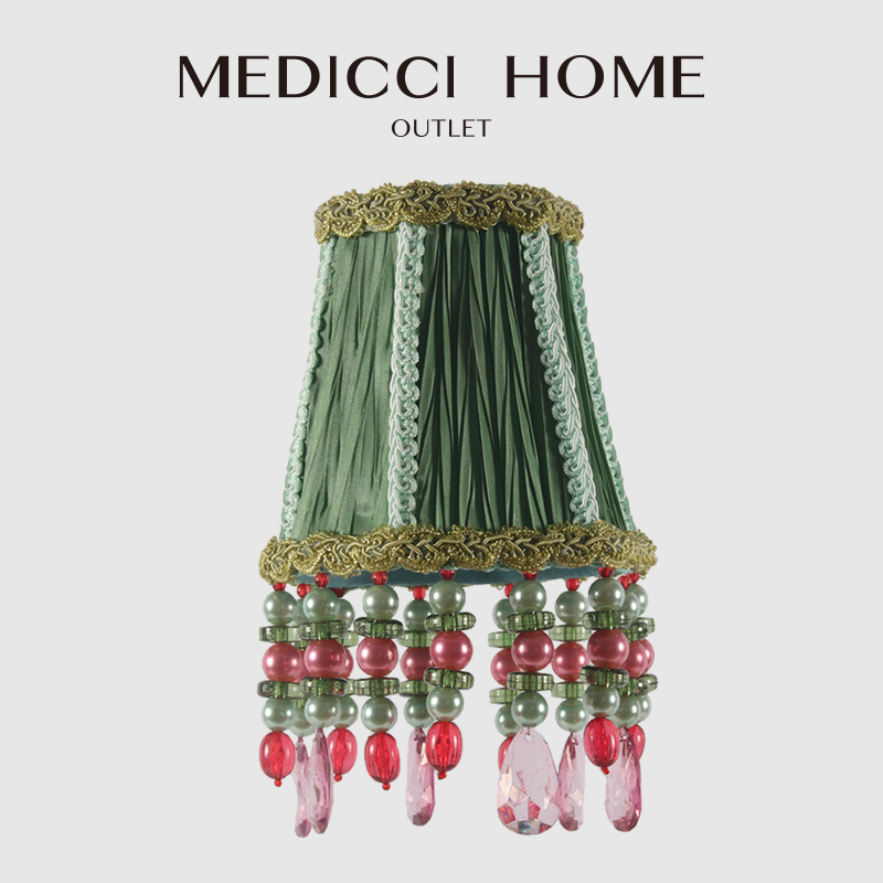 Handcrafted Bohemian-style emerald green cloth lampshades with tassels for living rooms and bedrooms