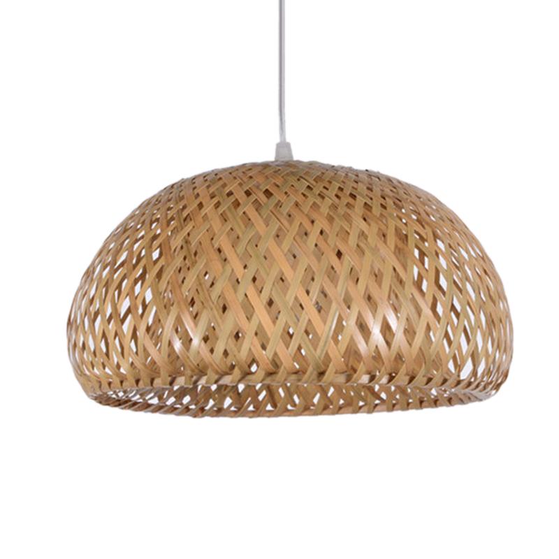 Handcrafted double-layered bamboo wicker dome lampshade with rustic Asian charm