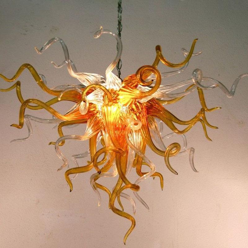 Handcrafted European modern pendant lamps with blown glass and colored LED lights for stylish living room decor