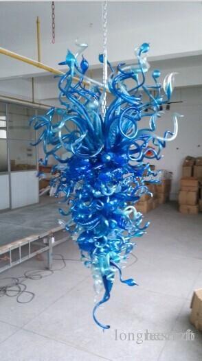 Handcrafted frosted blue borosilicate glass LED chandelier lighting fixtures