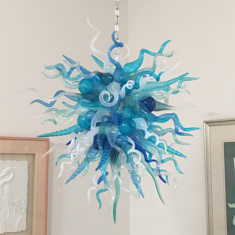 Handcrafted glass chandeliers with LED lighting in Mediterranean style, multicolored decor, 28 inches, E27 pendant, 110-240V