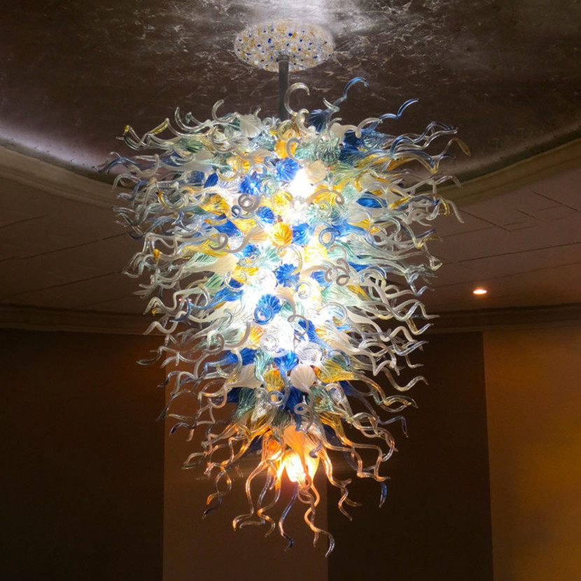 Handcrafted glass pendant chandeliers for elegant restaurant and mall lighting decor