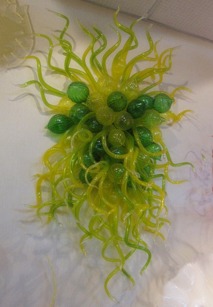Handcrafted green blown glass wall sconces with LED bulbs, ideal for home, wedding and hotel decoration