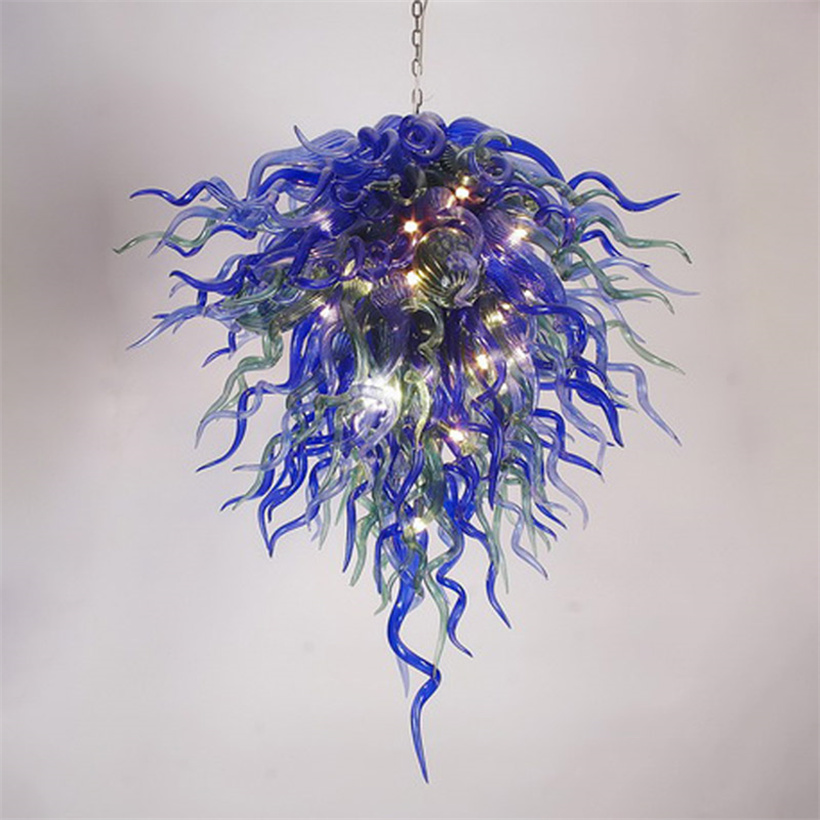 Handcrafted Italian glass pendant chandelier with LED bulbs for stylish living room lighting