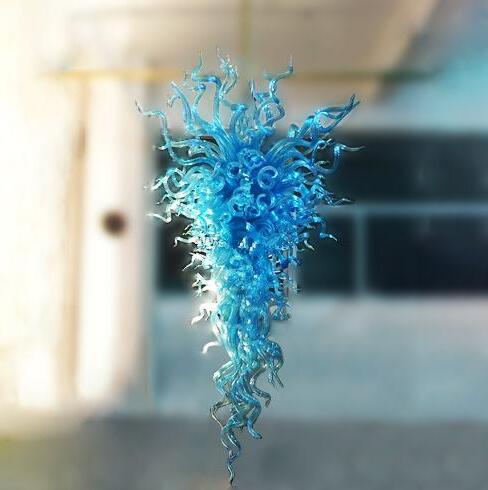 Handcrafted modern blue glass chandelier lighting for elegant home and hotel decor
