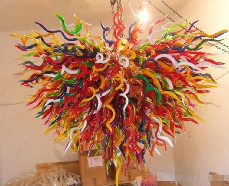 Handcrafted multicolored Murano glass chandelier with energy-efficient lighting for living room decor