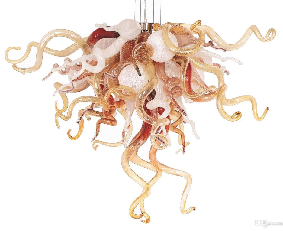 Handcrafted Murano Glass Pendant Chandelier with Twisted Beige Amber Design for Living, Dining, and Study Rooms