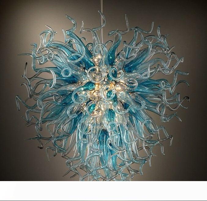 Handcrafted Murano-style LED chandelier featuring blown glass and crystal decor