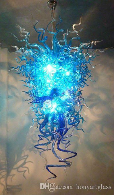 Handcrafted turquoise aqua blue glass chandelier featuring modern art design with crystal accents