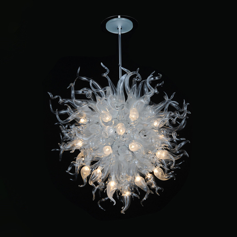 Handcrafted white LED glass chandelier for elegant living room and restaurant lighting