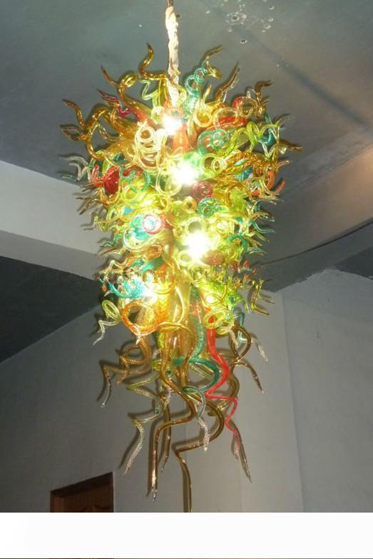 Handmade blown glass LED chandelier with colorful energy-saving lights in a stylish chain design
