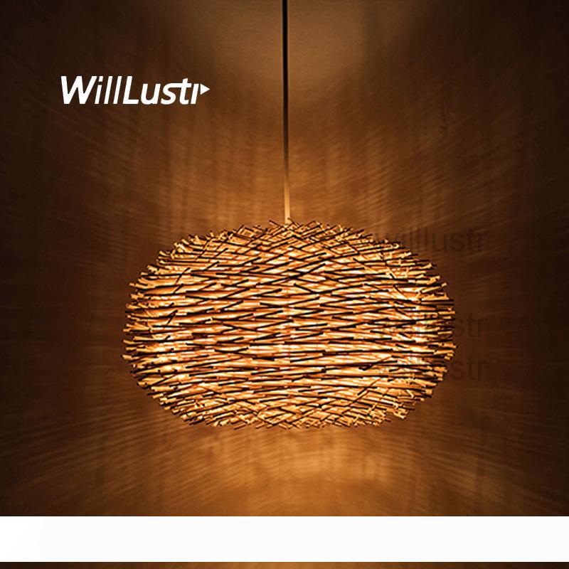 Handmade rattan pendant lamp featuring a bird nest design, ideal for hotels, restaurants, malls, bars, lounges and porch lighting