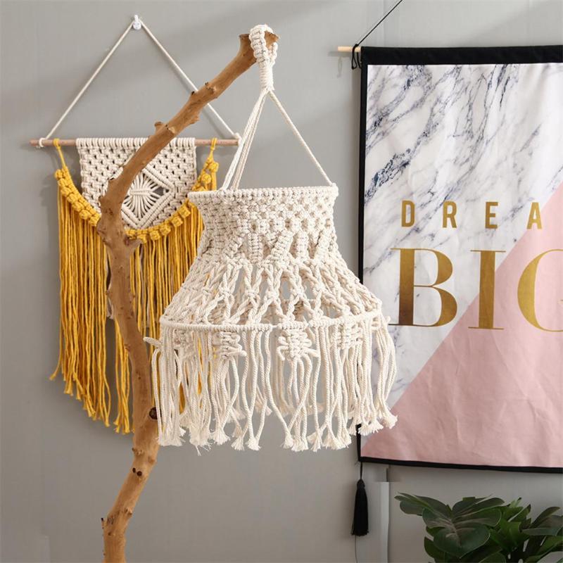 Hand-Woven Bohemian Tassel Lampshade for Living Room, Bedroom, or Bathroom Ceiling Decor