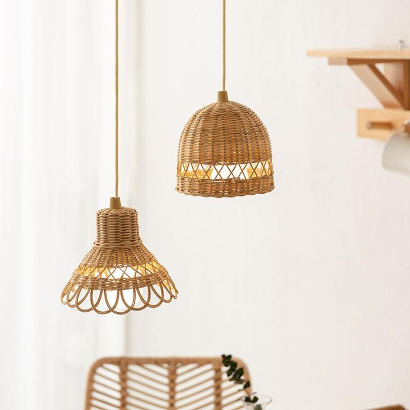 Hand-woven rattan lampshade for chandeliers, ideal for bedrooms, living rooms, and homestays