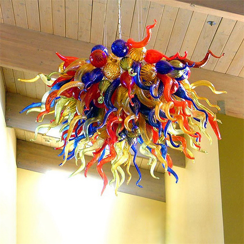 Hanging lamp kitchen bar chandeliers for dining areas, featuring creative modern Murano hand-blown glass with LED bulbs in vibrant colors, measuring 80x80cm, ideal for villas