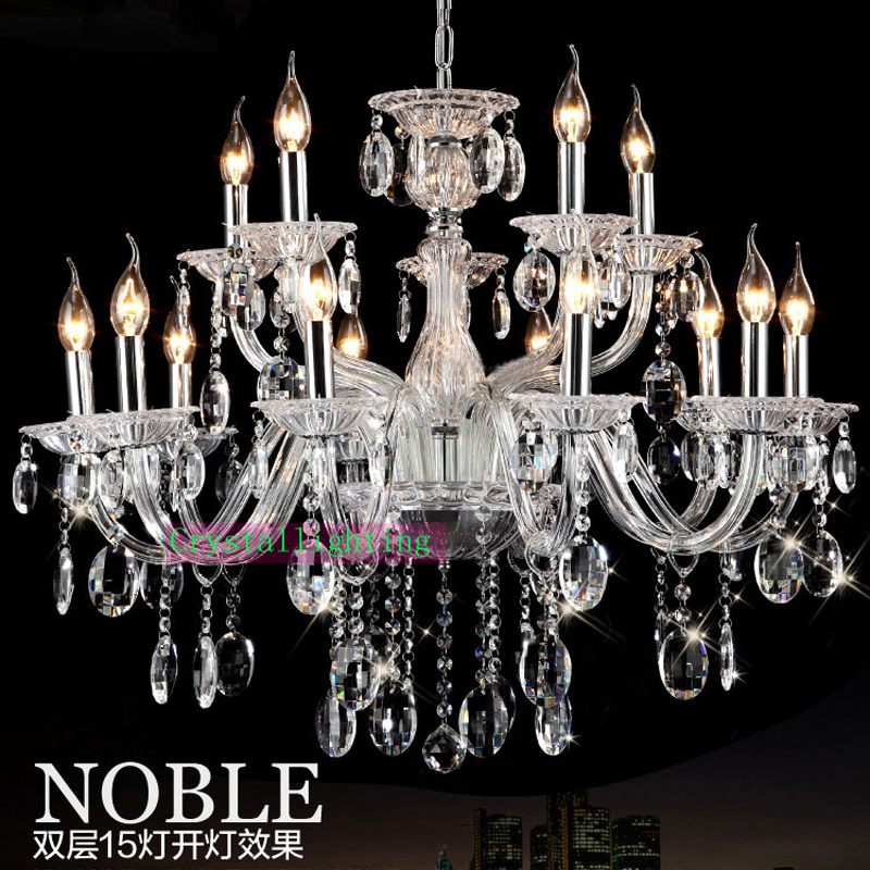 Hanging LED bedroom chandelier with classic glass arms for modern living room lighting