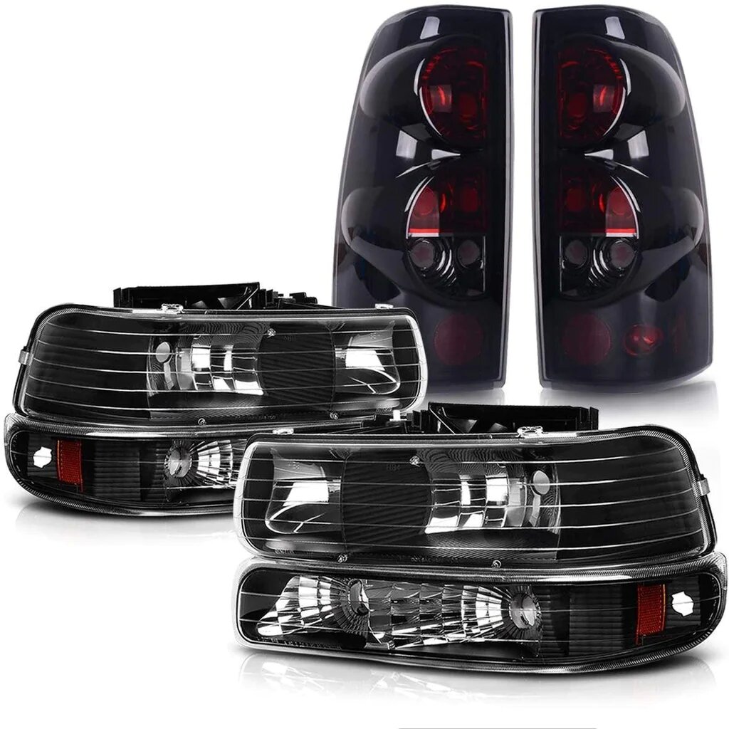 Headlight and taillight combo set for 99-02 Chevy Silverado 1500/2500 and 01-02 HD models, excluding Bar versions